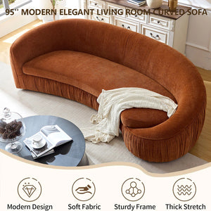 Mid Century Modern Curved Living Room Sofa, 4-Seat Polyester Fabric Couch