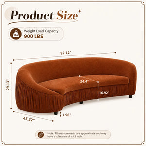 Mid Century Modern Curved Living Room Sofa, 4-Seat Polyester Fabric Couch