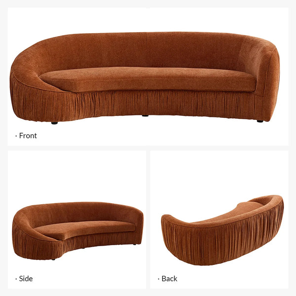 Mid Century Modern Curved Living Room Sofa, 4-Seat Polyester Fabric Couch