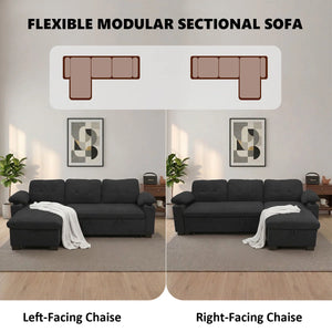 95" Sleeper Sectional Sofa with Pull-Out Bed, Convertible L-Shaped Couch with Reversible Storage Chaise, USB Ports, Cup Holders & Side Table for Living Room, Apartment  Wooden Bazar