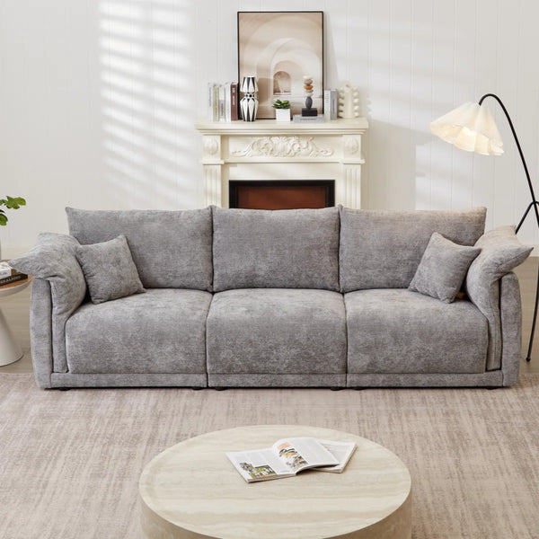 Nakki Modern 3-Seater Linen Sofa with Soft Arm Pillows for Living Room & Office