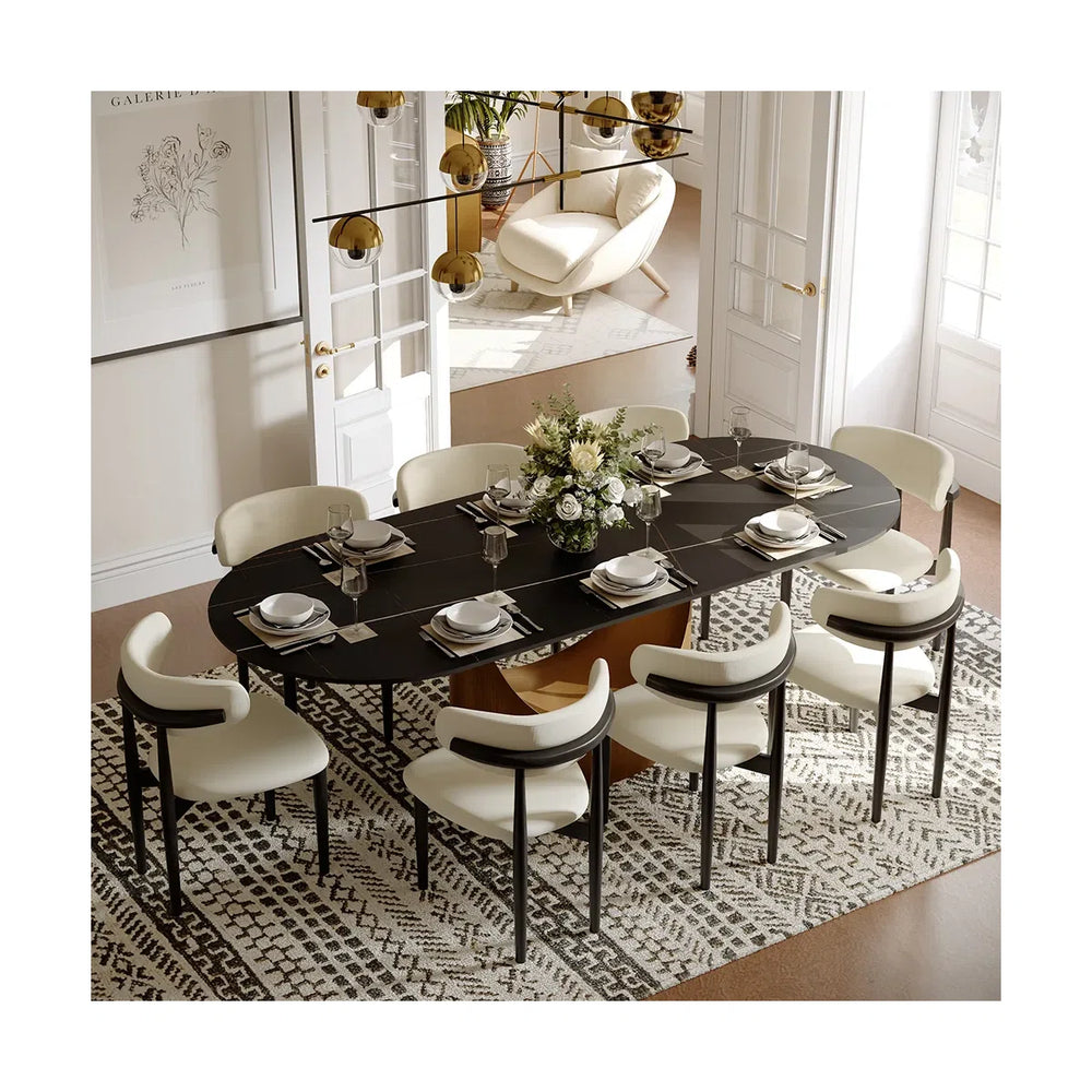 Modern Oval Dining Table Set with Sintered Stone Top and Upholstered Chairs Pre-Assembled Dining Room Furniture
