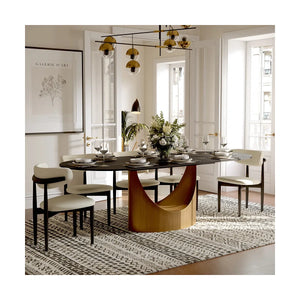 Modern Oval Dining Table Set with Sintered Stone Top and Upholstered Chairs Pre-Assembled Dining Room Furniture
