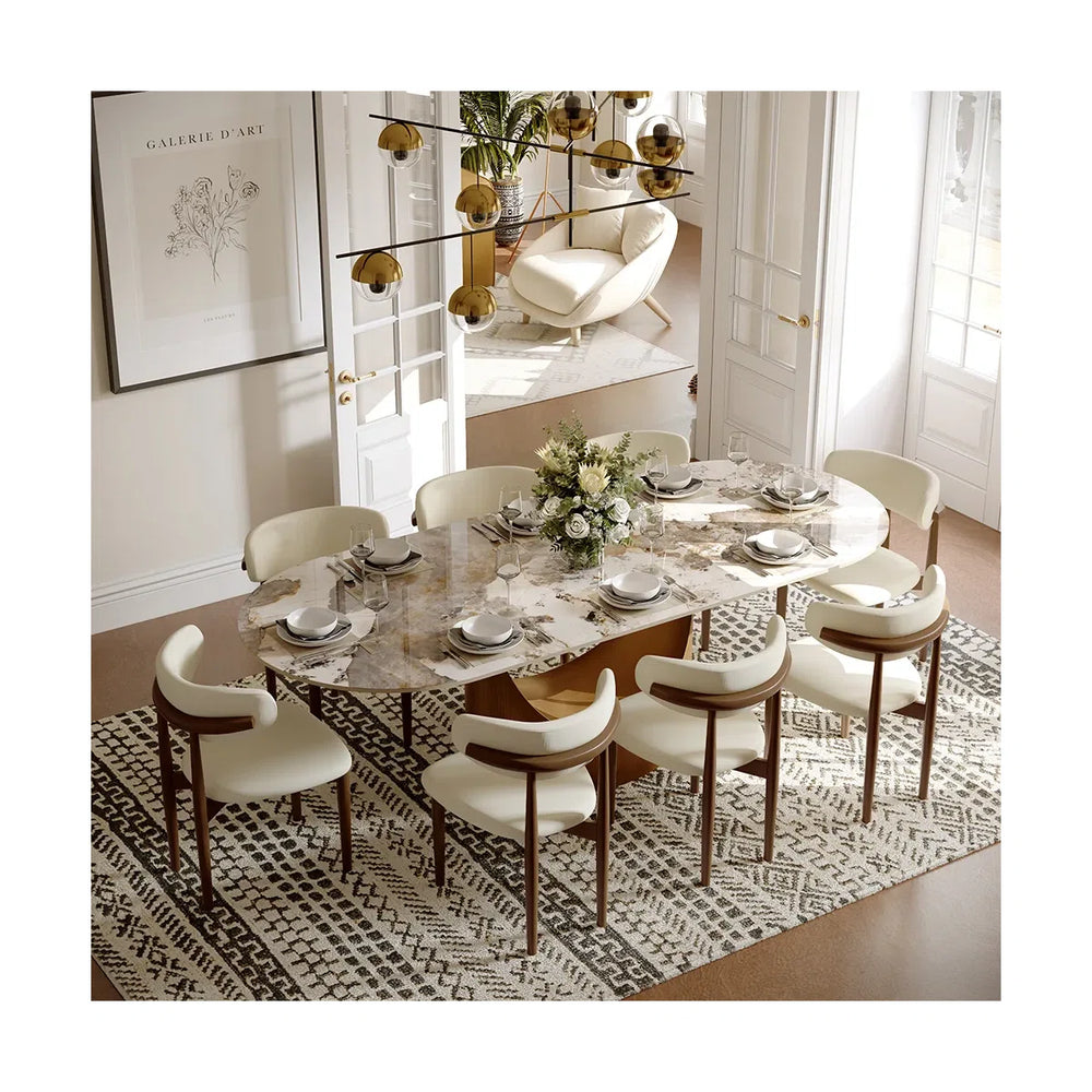 Modern Oval Dining Table Set with Sintered Stone Top and Upholstered Chairs Pre-Assembled Dining Room Furniture