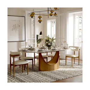 Modern Oval Dining Table Set with Sintered Stone Top and Upholstered Chairs Pre-Assembled Dining Room Furniture