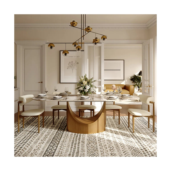Modern Oval Dining Table Set with Sintered Stone Top and Upholstered Chairs Pre-Assembled Dining Room Furniture