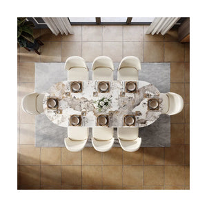 Modern Oval Dining Table Set with Sintered Stone Top and Upholstered Chairs Pre-Assembled Dining Room Furniture