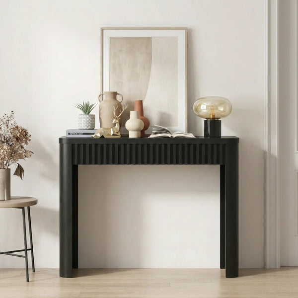 Abdel  Modern Fluted Console Table with Storage  Wooden Bazar