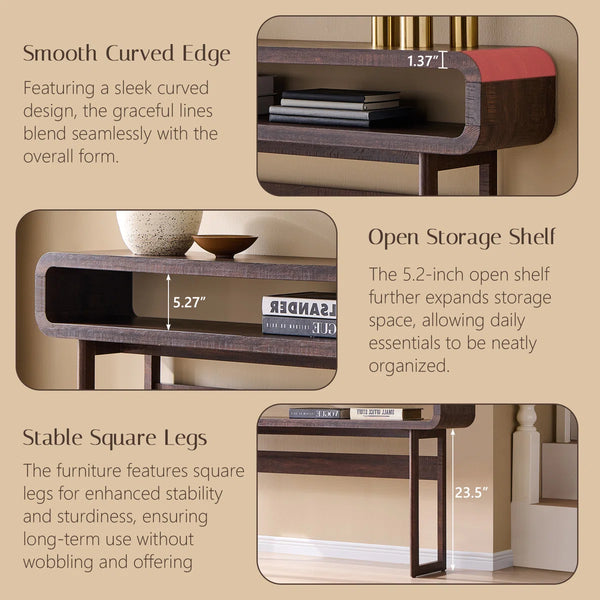 Modern Long Console Table with Open Storage Shelf Tall Curved Wood Sofa Table for Entryway & Living Room  Wooden Bazar