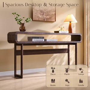 Modern Long Console Table with Open Storage Shelf Tall Curved Wood Sofa Table for Entryway & Living Room  Wooden Bazar