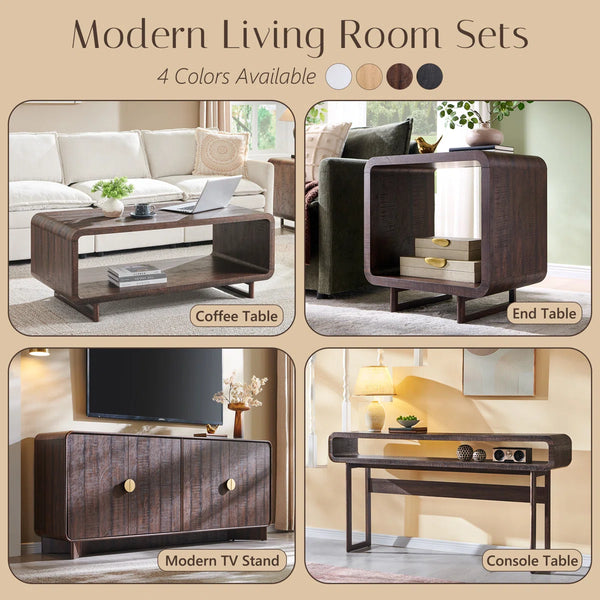 Modern Long Console Table with Open Storage Shelf Tall Curved Wood Sofa Table for Entryway & Living Room  Wooden Bazar