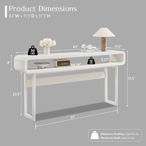 Modern Long Console Table with Open Storage Shelf Tall Curved Wood Sofa Table for Entryway & Living Room  Wooden Bazar