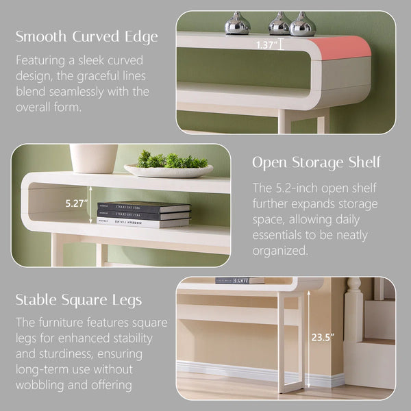 Modern Wood Console Table with Open Storage Shelf and Curved Profile for Entryway & Living Room  Wooden Bazar