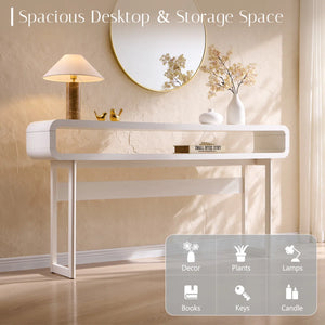 Modern Wood Console Table with Open Storage Shelf and Curved Profile for Entryway & Living Room  Wooden Bazar