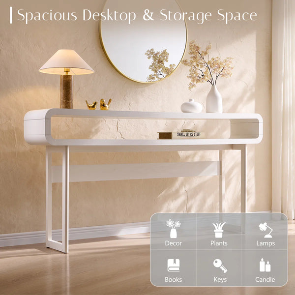 Modern Wood Console Table with Open Storage Shelf and Curved Profile for Entryway & Living Room  Wooden Bazar