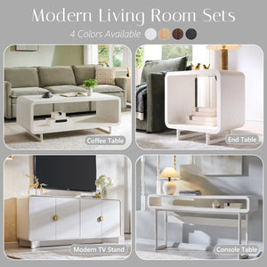 Modern Wood Console Table with Open Storage Shelf and Curved Profile for Entryway & Living Room  Wooden Bazar