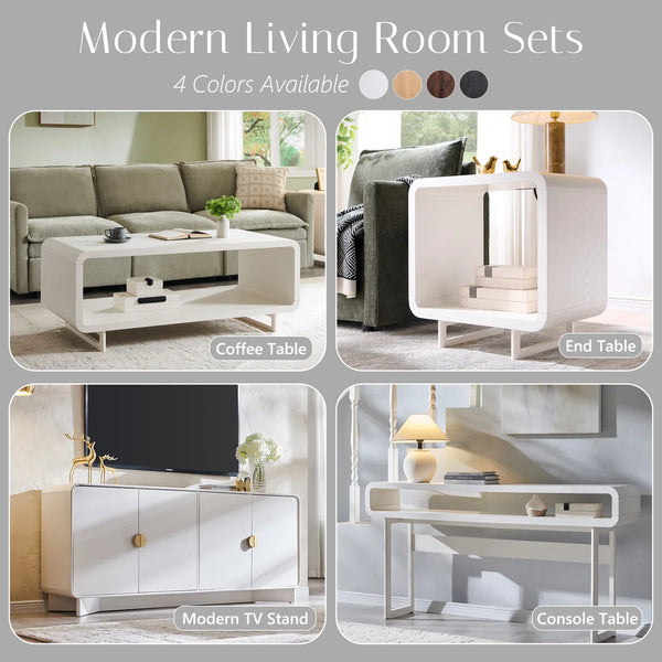 Modern Long Console Table with Open Storage Shelf Tall Curved Wood Sofa Table for Entryway & Living Room  Wooden Bazar