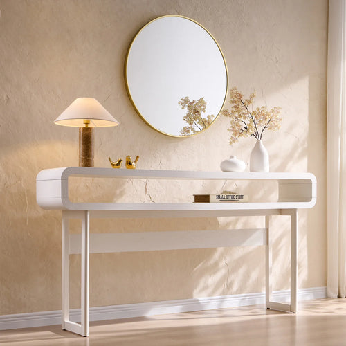 Modern Long Console Table with Open Storage Shelf Tall Curved Wood Sofa Table for Entryway & Living Room  Wooden Bazar