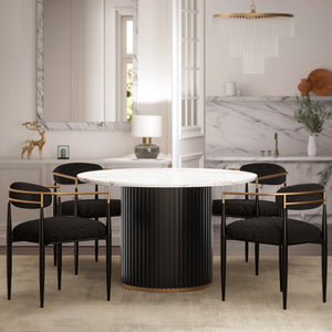Modern Faux Marble Dining Set With 47" Round Table And 4 Bouclé Armchairs