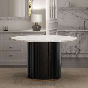 Modern Faux Marble Dining Set With 47" Round Table And 4 Bouclé Armchairs