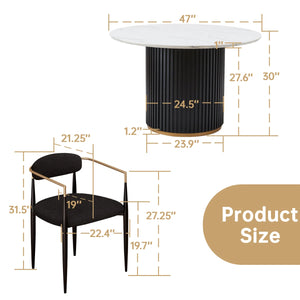 Modern Faux Marble Dining Set With 47" Round Table And 4 Bouclé Armchairs