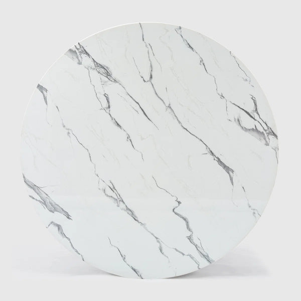 Modern Faux Marble Dining Set With 47" Round Table And 4 Bouclé Armchairs