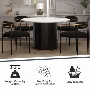 Modern Faux Marble Dining Set With 47" Round Table And 4 Bouclé Armchairs