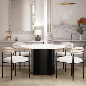 Modern Faux Marble Dining Set With 47" Round Table And 4 Bouclé Armchairs