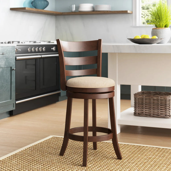 Adelynn Swivel Upholstered Counter Stool with Solid Wood Frame  Wooden bazar