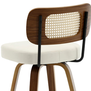 Adianey Swivel Upholstered Counter & Bar Stools with Rattan Back (Set of 3)  Wooden Bazar