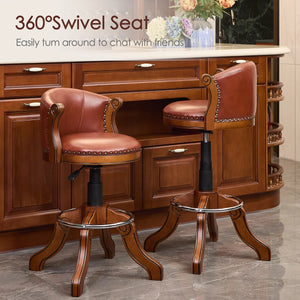 Adjustable Swivel Bar Stool in Genuine Leather with Solid Wood Frame  Wooden Bazar