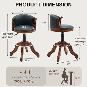 Adjustable Swivel Bar Stool in Genuine Leather with Solid Wood Frame  Wooden Bazar