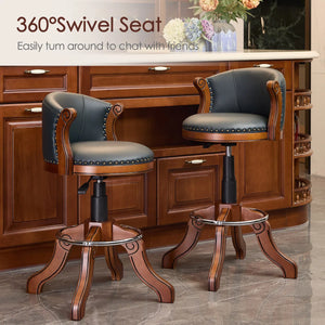 Adjustable Swivel Bar Stool in Genuine Leather with Solid Wood Frame  Wooden Bazar