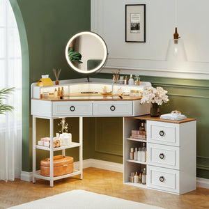 Aggappe Corner Makeup Vanity with LED Mirror and USB Ports  Wooden Bazar