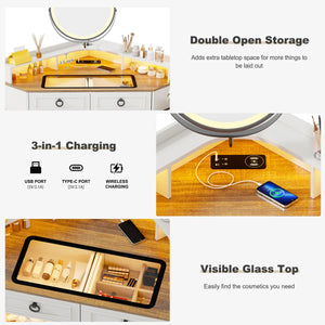 Aggappe Corner Makeup Vanity with LED Mirror and USB Ports  Wooden Bazar