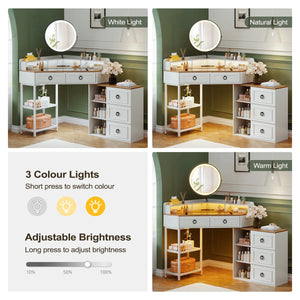 Aggappe Corner Makeup Vanity with LED Mirror and USB Ports  Wooden Bazar