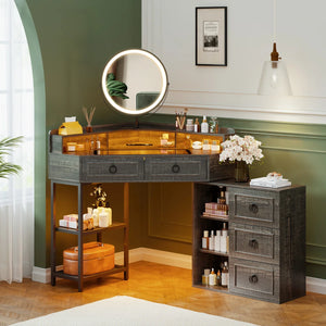 Aggappe Corner Makeup Vanity with LED Mirror and USB Ports  Wooden Bazar