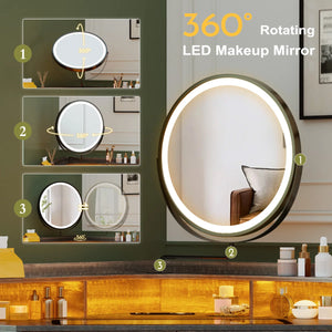 Aggappe Corner Makeup Vanity with LED Mirror and USB Ports  Wooden Bazar