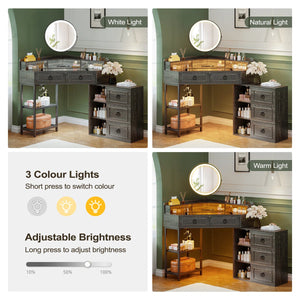 Aggappe Corner Makeup Vanity with LED Mirror and USB Ports  Wooden Bazar