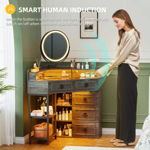 Aggappe Corner Makeup Vanity with LED Mirror and USB Ports  Wooden Bazar