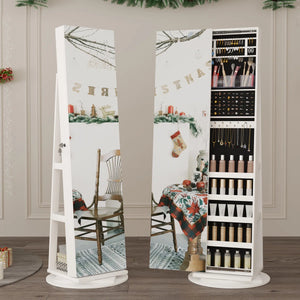 Wide Jewelry Armoire with Full-Length Mirror & Storage  Wooden Bazar