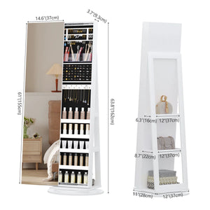 Wide Jewelry Armoire with Full-Length Mirror & Storage  Wooden Bazar