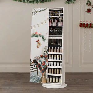 Wide Jewelry Armoire with Full-Length Mirror & Storage  Wooden Bazar