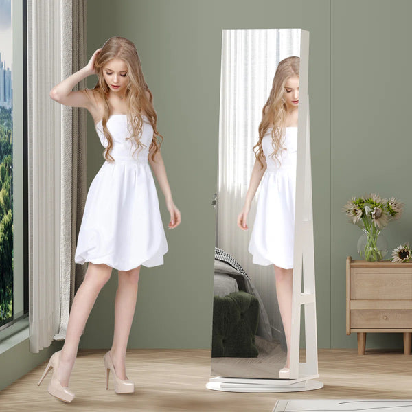 Wide Jewelry Armoire with Full-Length Mirror & Storage  Wooden Bazar