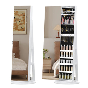 Wide Jewelry Armoire with Full-Length Mirror & Storage  Wooden Bazar