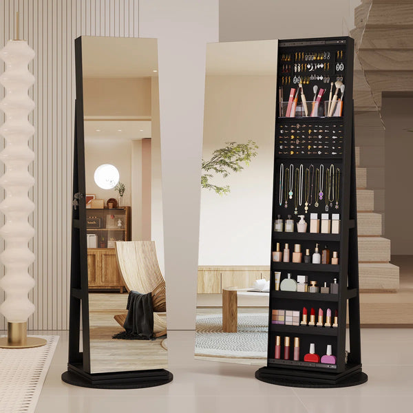 Wide Jewelry Armoire with Spacious Storage  Wooden Bazar