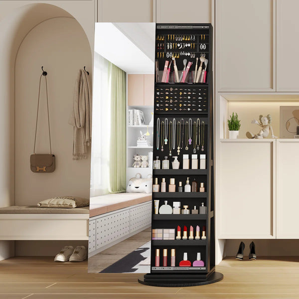 Wide Jewelry Armoire with Spacious Storage  Wooden Bazar