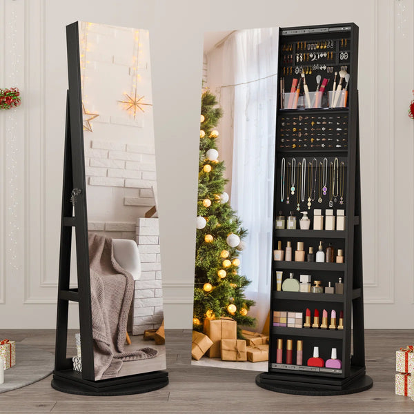 Wide Jewelry Armoire with Spacious Storage  Wooden Bazar