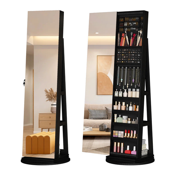 Wide Jewelry Armoire with Spacious Storage  Wooden Bazar