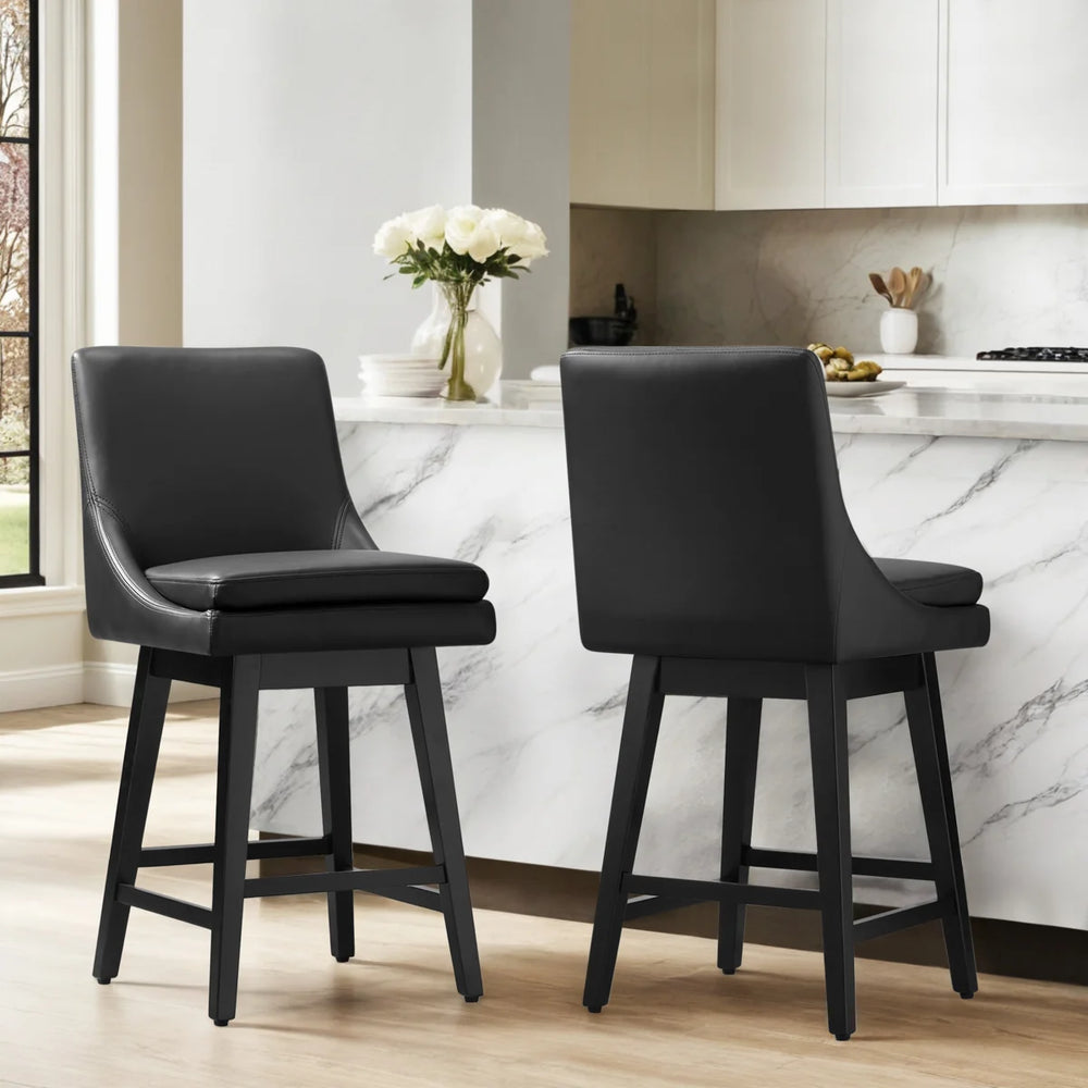Aleksy Swivel Upholstered Counter Stool with Solid Wood Frame (Set of 2)  Wooden Bazar
